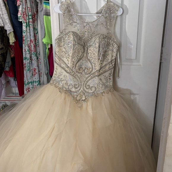 Elegant Cream Beaded Gown - Picture 1 of 8